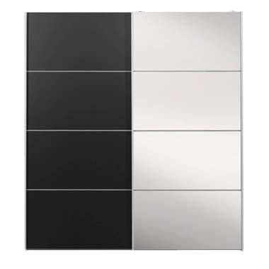 Schuifdeurkast Verona wit - zwart/spiegel - 200x182x64 cm - Leen Bakker