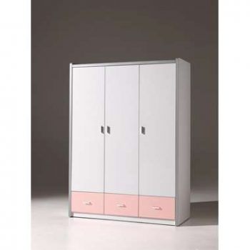 Vipack 3-deurs kledingkast Bonny - lichtroze - 202x141x60 cm - Leen Bakker