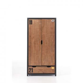 Vipack 2-deurs kledingkast Alex - bruin/zwart - 200x100x55 cm - Leen Bakker