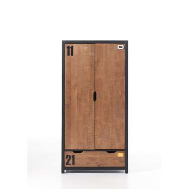 Vipack 2-deurs kledingkast Alex - bruin/zwart - 200x100x55 cm - Leen Bakker