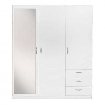 Kledingkast Varia 3-deurs inclusief spiegel - wit - 175x146x50 cm - Leen Bakker