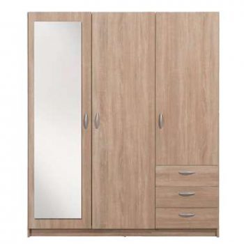 Kledingkast Varia 3-deurs inclusief spiegel - eikenkleur - 175x146x50 cm - Leen Bakker