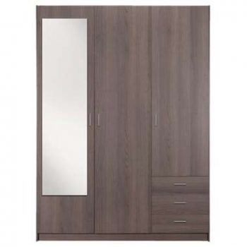 Kledingkast Sprint 3-deurs inclusief spiegel - grijs eiken - 200x148x51 cm - Leen Bakker