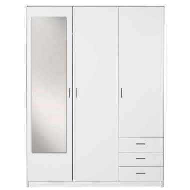 Kledingkast Sprint 3-deurs inclusief spiegel - wit - 200x148x51 cm - Leen Bakker