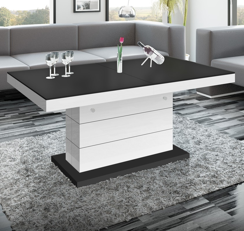 gevangenis Zending roem Uitschuifbare salontafel Matera Lux 120 tot 170 cm breed in mat zwart met  wit - XLMeubels