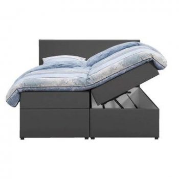 Boxcombinatie Varena is een comfortabel bed met opbergfunctie. De boxcombinatie heeft een afmeting van 140x200 cm en is bekleed met de donker grijze leatherlook bekleding Madryt.