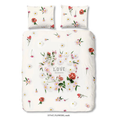 Dit witte dekbedovertrek is bedrukt met bloemetjes en tekst en is dubbelzijdig bedrukt. Dit dekbedovertrek is een aanvulling voor uw slaapkamer!