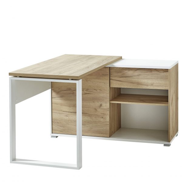 Dit bureau is een handige en compacte combinatie van een bureau met kastruimte. Deze kast heeft een schuifdeur zodat altijd de helft van de kast afgesloten kan worden. Aan 1 zijde heeft de kast een handige lade voor het opbergen van kleine spulletjes als pennen