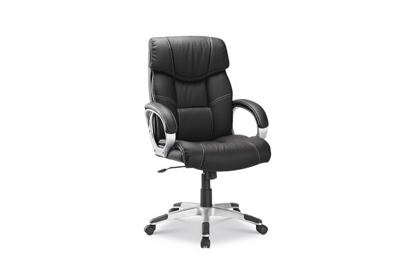 Comfortabele bureaustoel waarvan de armleuningen zijn bekleed. De zithoogte van de bureaustoel is in hoogte verstelbaar van 49 cm tot 59 cm. De bureaustoel heeft een kunstlederen bekleding. Verkrijgbaar in meerdere kleuren.