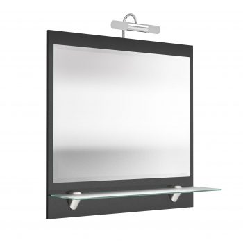 Door zijn platte design is deze spiegel een goed alternatief voor de conventionele spiegelkast. Om je spullen kwijt te kunnen is er een mat glazen plank aanwezig. Voor goed licht is er een chroomkleurige ledlamp op de spiegel gemonteerd van 2x 2
