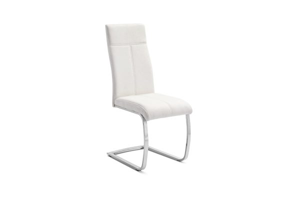 Deze klassieke stoel is afgewerkt met een kunstlederen bekleding en heeft een verchroomd metalen onderstel. De eetkamerstoel heeft een zithoogte van 49 cm en een zitdiepte van 46